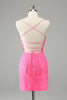 Load image into Gallery viewer, Glitter Hot Pink Bodycon Spaghetti Straps Sequins Short Graduation Dress