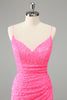 Load image into Gallery viewer, Glitter Hot Pink Bodycon Spaghetti Straps Sequins Short Graduation Dress