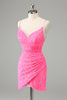 Load image into Gallery viewer, Glitter Hot Pink Bodycon Spaghetti Straps Sequins Short Graduation Dress