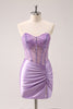 Load image into Gallery viewer, Lilac Strapless Sequins Corset Ruched Tight Graduation Dress