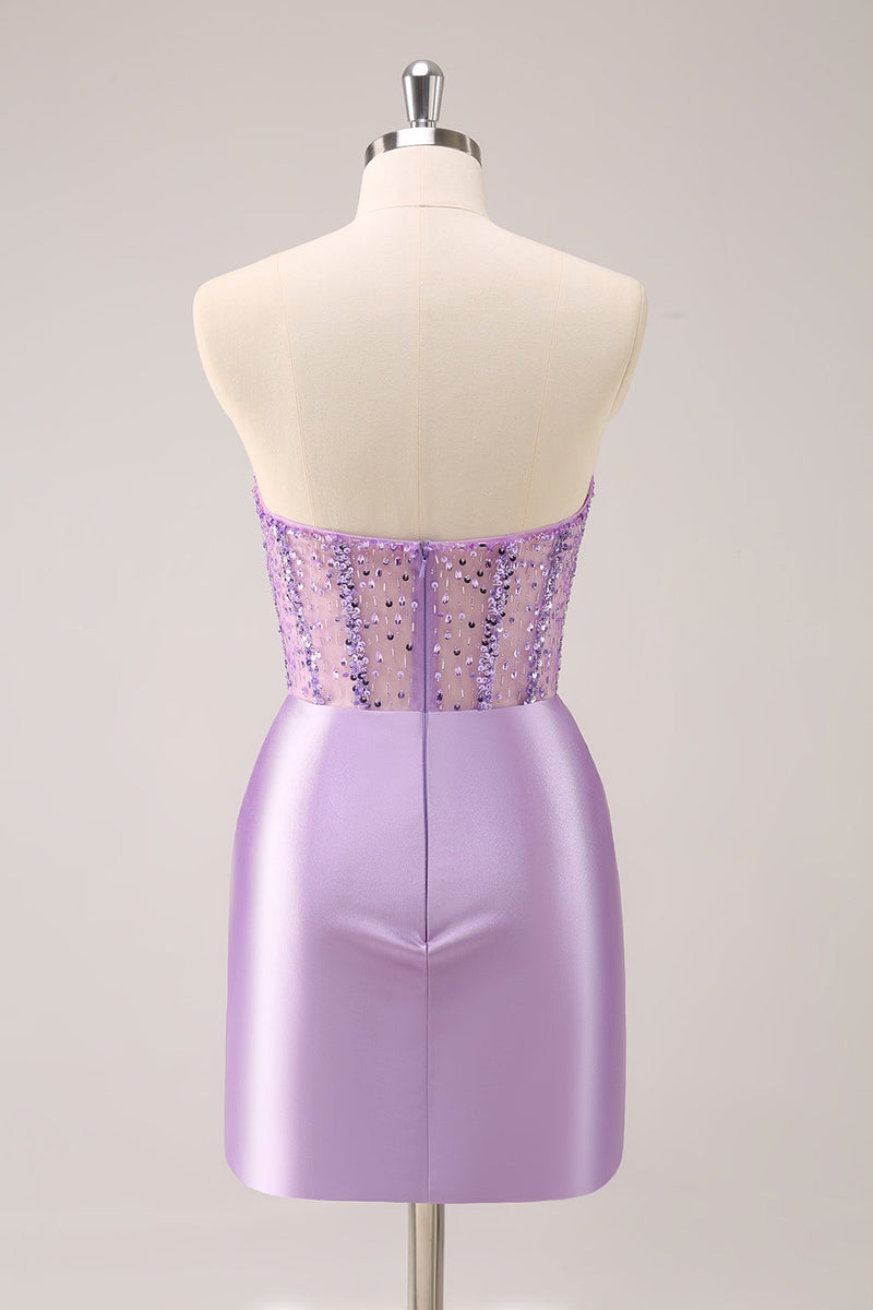 Load image into Gallery viewer, Lilac Strapless Sequins Corset Ruched Tight Graduation Dress