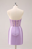 Lilac Strapless Sequins Corset Ruched Tight Graduation Dress