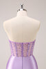 Load image into Gallery viewer, Lilac Strapless Sequins Corset Ruched Tight Graduation Dress