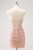 Load image into Gallery viewer, Blush Bodycon Strapless Hollow Out Sequins Ruched Graduation Dress with Tassel