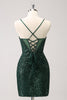 Load image into Gallery viewer, Dark Green Bodycon Spaghetti Straps Corset Short Graduation Dress with Sequins