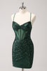 Load image into Gallery viewer, Dark Green Bodycon Spaghetti Straps Corset Short Graduation Dress with Sequins