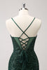 Load image into Gallery viewer, Dark Green Bodycon Spaghetti Straps Corset Short Graduation Dress with Sequins