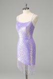 Sparkly Lilac Bodycon Sequins Short Graduation Dress with Tassels