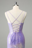 Sparkly Lilac Bodycon Sequins Short Graduation Dress with Tassels