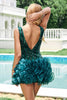 Load image into Gallery viewer, Glitter Dark Green V Neck Sequins Graduation Dress with Detachable Ruffles