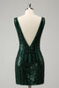 Load image into Gallery viewer, Glitter Dark Green V Neck Sequins Graduation Dress with Detachable Ruffles