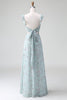 Load image into Gallery viewer, Grey Green Sheath Floral Print Long Bridesmaid Dress With Slit