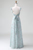 Load image into Gallery viewer, Grey Green Sheath Floral Print Long Chiffon Bridesmaid Dress With Slit