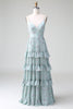 Load image into Gallery viewer, Grey Green A Line Spaghetti Straps Long Bridesmaid Dress With Ruffles