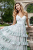 Load image into Gallery viewer, Grey Green A Line Spaghetti Straps Long Bridesmaid Dress With Ruffles