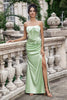 Load image into Gallery viewer, Sheath Corset Strapless Long Green Bridesmaid Dress With Slit