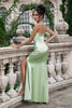 Load image into Gallery viewer, Green Sheath Corset Strapless Long Bridesmaid Dress With Slit