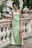 Sheath Corset Strapless Long Green Bridesmaid Dress With Slit