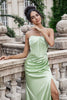 Load image into Gallery viewer, Sheath Corset Strapless Long Green Bridesmaid Dress With Slit