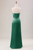 Load image into Gallery viewer, Green Sheath Corset Strapless Long Bridesmaid Dress With Slit