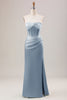 Load image into Gallery viewer, Green Sheath Corset Strapless Long Bridesmaid Dress With Slit