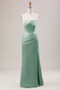 Load image into Gallery viewer, Green Sheath Corset Strapless Long Bridesmaid Dress With Slit