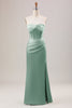 Load image into Gallery viewer, Sheath Corset Strapless Long Green Bridesmaid Dress With Slit