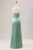 Load image into Gallery viewer, Green Sheath Corset Strapless Long Bridesmaid Dress With Slit