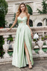 Load image into Gallery viewer, Green A Line Pleated Strapless Keyhole Bridesmaid Dress With Slit