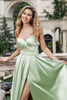 Load image into Gallery viewer, Green A Line Pleated Strapless Keyhole Long Bridesmaid Dress With Slit