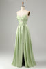 Load image into Gallery viewer, Green A Line Pleated Strapless Keyhole Bridesmaid Dress With Slit