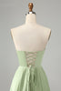 Load image into Gallery viewer, Green A Line Pleated Strapless Keyhole Bridesmaid Dress With Slit