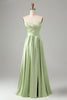 Load image into Gallery viewer, Green A Line Pleated Strapless Keyhole Long Bridesmaid Dress With Slit