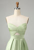 Load image into Gallery viewer, Green A Line Pleated Strapless Keyhole Bridesmaid Dress With Slit