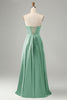 Load image into Gallery viewer, Green A Line Pleated Strapless Keyhole Bridesmaid Dress With Slit