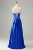 Load image into Gallery viewer, Green A Line Pleated Strapless Keyhole Bridesmaid Dress With Slit