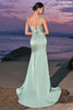 Load image into Gallery viewer, Green Mermaid Spaghetti Straps Satin Long Bridesmaid Dress with Slit