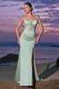 Load image into Gallery viewer, Green Mermaid Satin Bridesmaid Dress with Slit