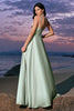 Load image into Gallery viewer, Satin Green A Line Corset Bridesmaid Dress with Slit