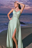 Load image into Gallery viewer, Pink A-Line Spaghetti Straps Satin Corset Long Bridesmaid Dress with Slit