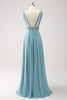 Load image into Gallery viewer, Grey Green V Neck A-Line Sequins Chiffon Long Bridesmaid Dress