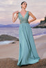 Load image into Gallery viewer, Grey Green V Neck A-Line Sequins Chiffon Long Bridesmaid Dress