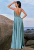 Load image into Gallery viewer, Grey Green A-Line Spaghetti Straps Chiffon Long Bridesmaid Dress with Slit