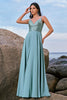 Load image into Gallery viewer, Spaghetti Straps Grey Green A Line Chiffon Bridesmaid Dress with Slit