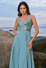 Load image into Gallery viewer, Spaghetti Straps Grey Green A Line Chiffon Bridesmaid Dress with Slit