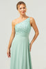 Load image into Gallery viewer, Sparkly Green A-Line One Shoulder Chiffon Long Bridesmaid Dress