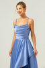 Load image into Gallery viewer, Blue Asymmetrical Cowl Neck Satin Bridesmaid Dress with Slit