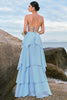 Load image into Gallery viewer, Halter Blue Floral A Line Bridesmaid Dress with Lace Up Back