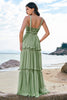 Load image into Gallery viewer, Green Ruffled Floral Bridesmaid Dress with Lace