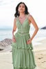 Load image into Gallery viewer, Green A Line Ruffled Floral Long Bridesmaid Dress with Lace